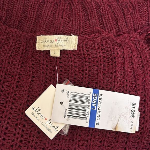 New women’s Ultra Flirt open cardi burgundy long sweater open weave size Large - Picture 5 of 7